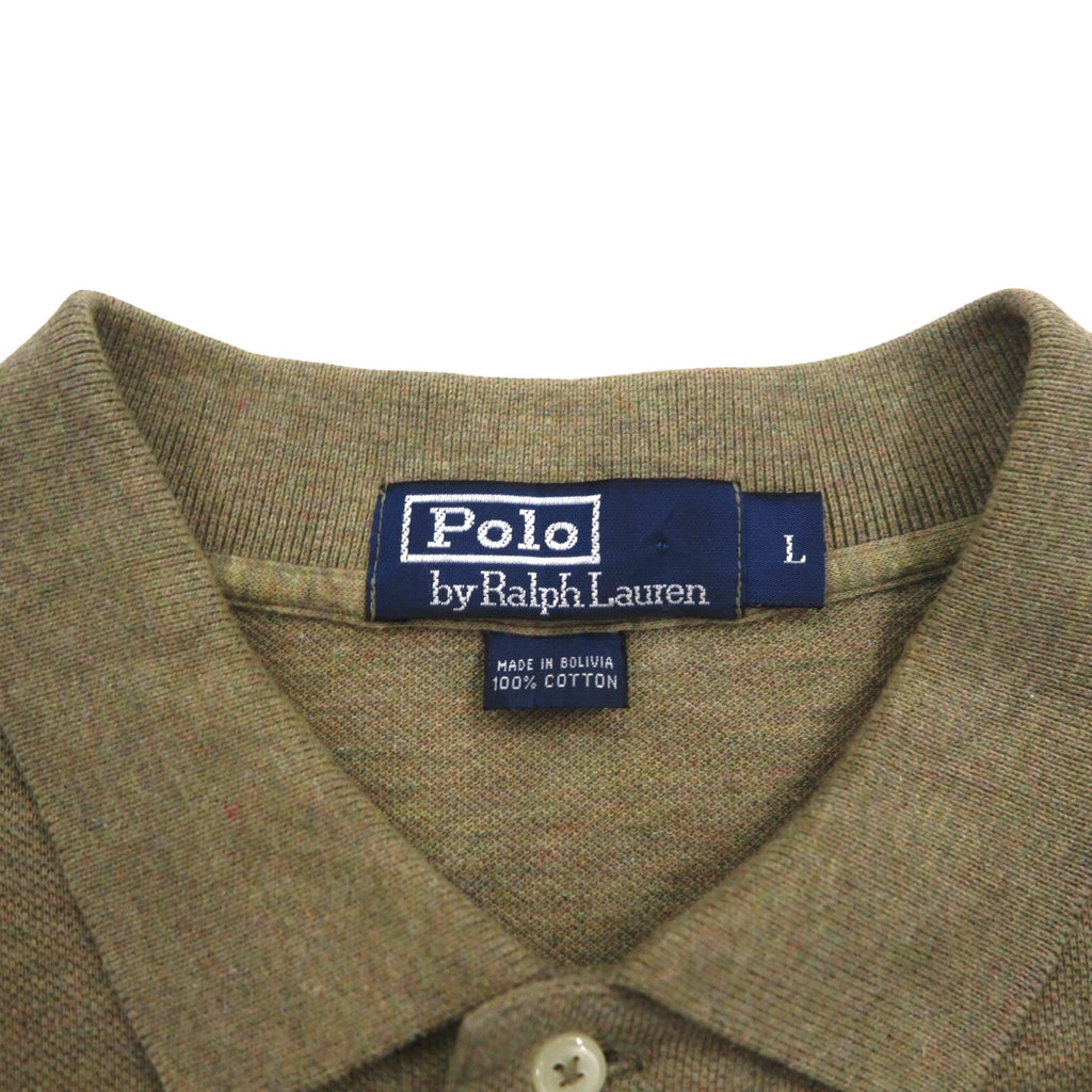 Polo by Ralph Lauren 90s Polo Shirt L Khaki Cotton Pique Small Pony Embroidery