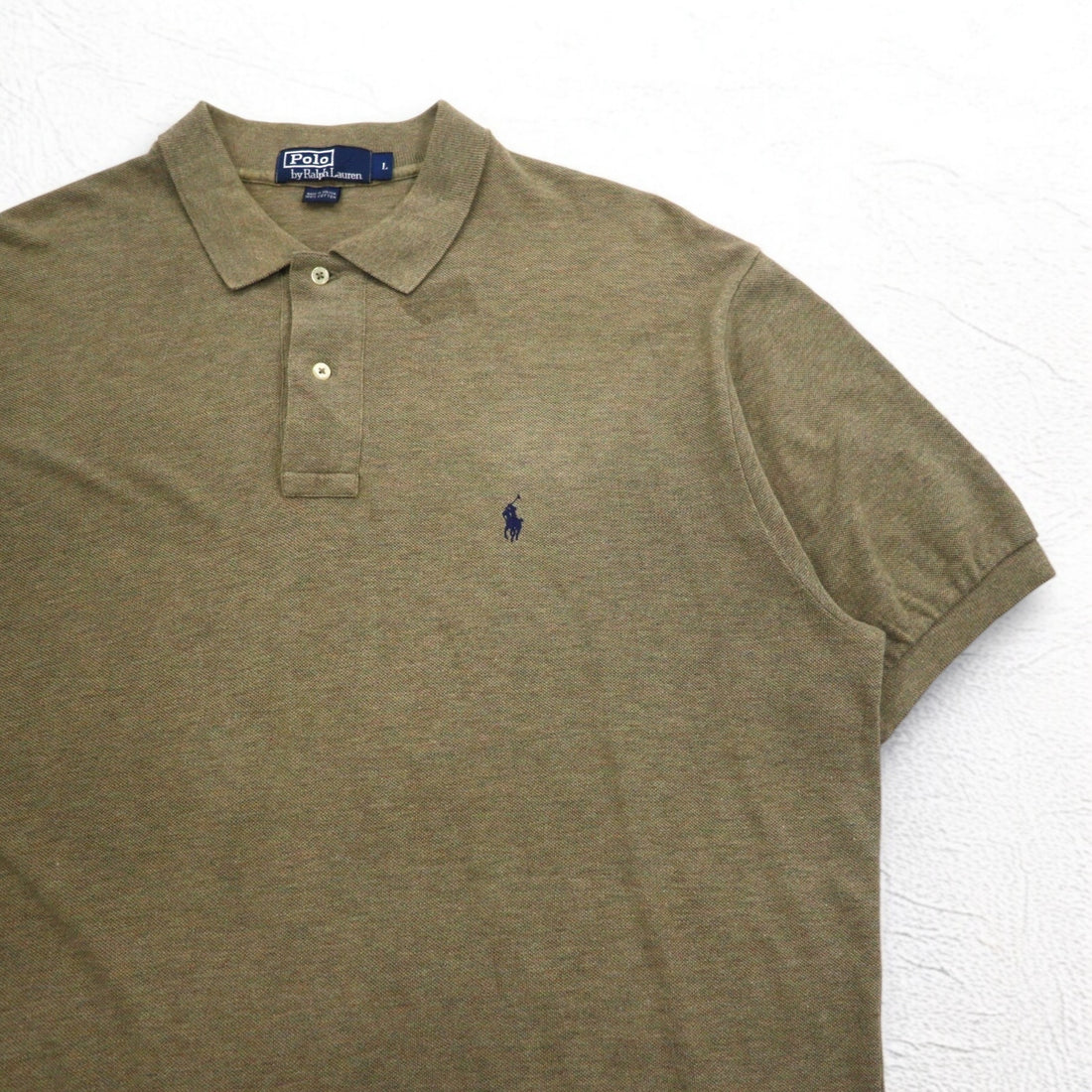 Polo by Ralph Lauren 90s Polo Shirt L Khaki Cotton Pique Small Pony Embroidery