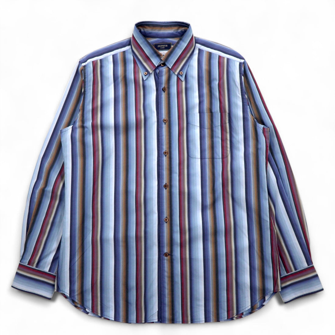 ZEPHYR (D'URBAN) Multi-stripe button-down shirt, XL, blue, Italian fabric
