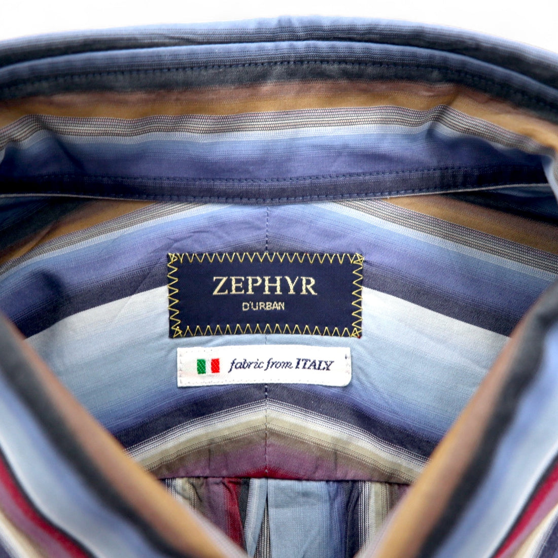 ZEPHYR (D'URBAN) Multi-stripe button-down shirt, XL, blue, Italian fabric