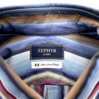 ZEPHYR (D'URBAN) Multi-stripe button-down shirt, XL, blue, Italian fabric