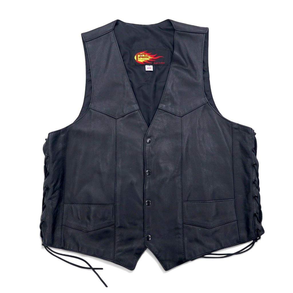 日本然リトテ-古着オンライン-USA製 90年代 PNC LEATHER レザーベスト バイカーベスト L ブラック レザー-USA Made 90's PNC LEATHER Vest Biker Vest L Black Leather