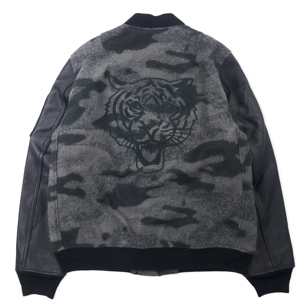 BOLINI BOLINI Sleeve Leather Stadium Jacket 48 Gray Black Camouflage Pattern Melton Wool Goat Leather Goat Leather Tiger Back Embroidery