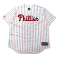 日本然リトテ-古着オンライン-majestic ベースボールシャツ XL ホワイト ストライプ ポリエステル MLB Phillies ナンバリング ビッグサイズ-majestic Baseball Shirt XL White Striped Polyester MLB Phillies Numbering Big Size