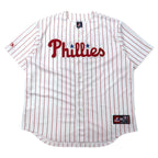 日本然リトテ-古着オンライン-majestic ベースボールシャツ XL ホワイト ストライプ ポリエステル MLB Phillies ナンバリング ビッグサイズ-majestic Baseball Shirt XL White Striped Polyester MLB Phillies Numbering Big Size
