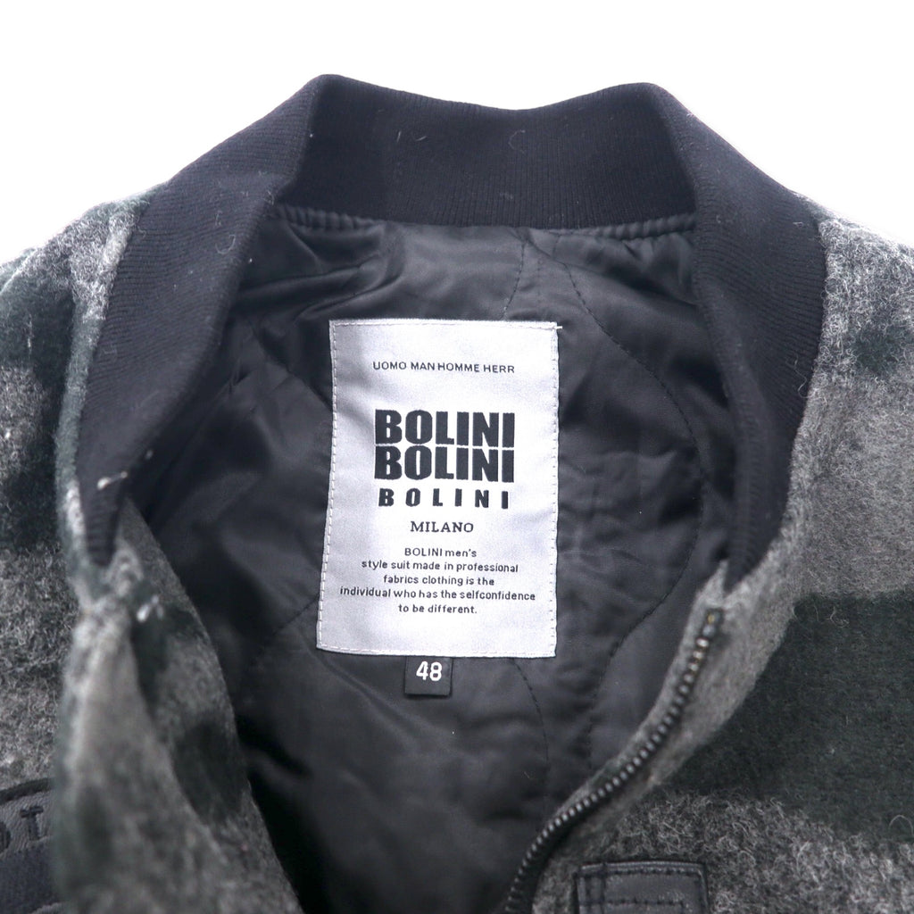 BOLINI BOLINI Sleeve Leather Stadium Jacket 48 Gray Black Camouflage Pattern Melton Wool Goat Leather Goat Leather Tiger Back Embroidery