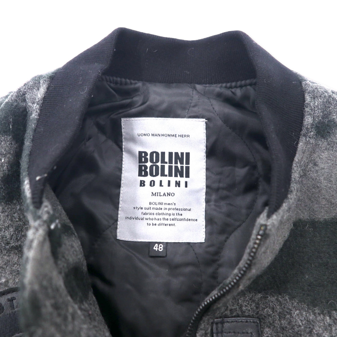BOLINI BOLINI Sleeve Leather Stadium Jacket 48 Gray Black Camouflage Pattern Melton Wool Goat Leather Goat Leather Tiger Back Embroidery