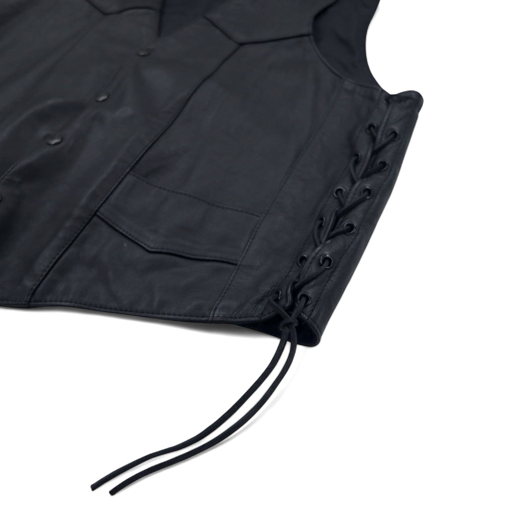 Made in USA 90s PNC LEATHER Leather Vest Biker Vest L Black Leather