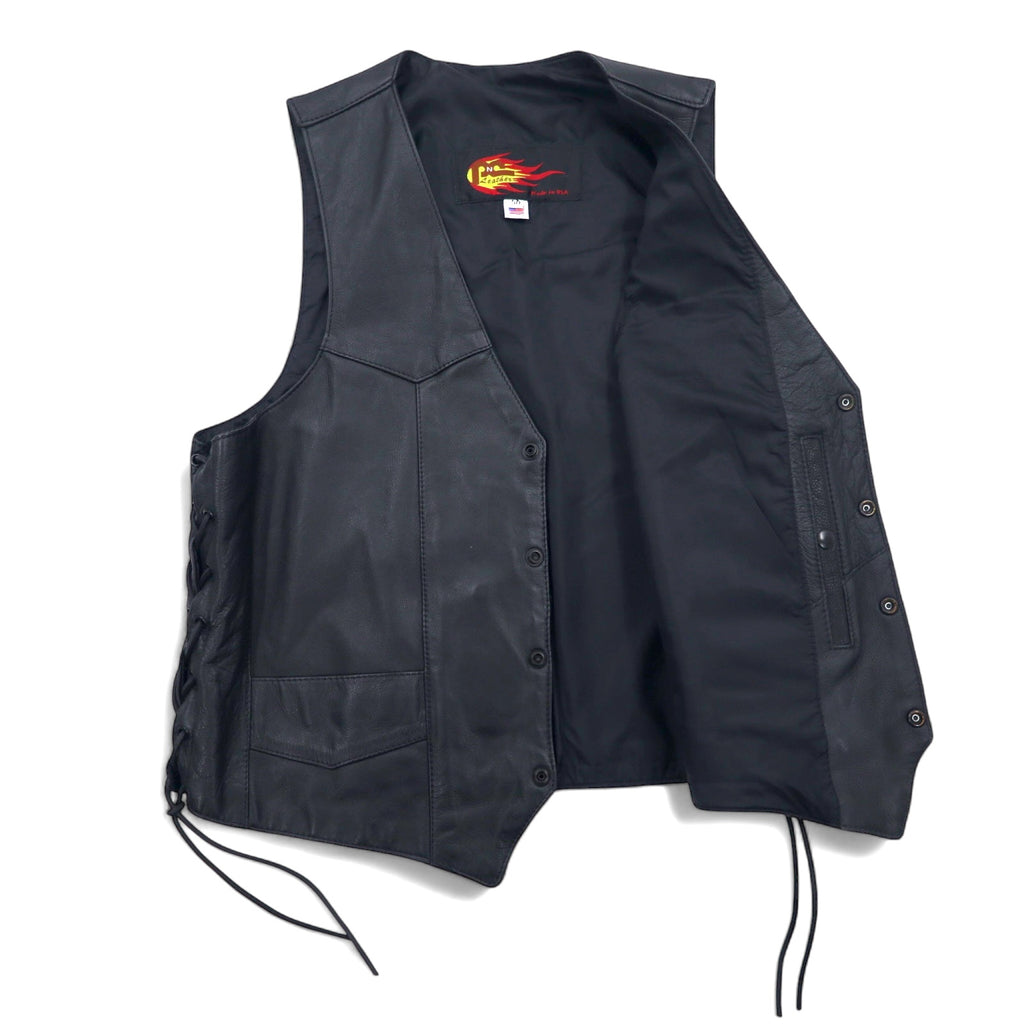 Made in USA 90s PNC LEATHER Leather Vest Biker Vest L Black Leather