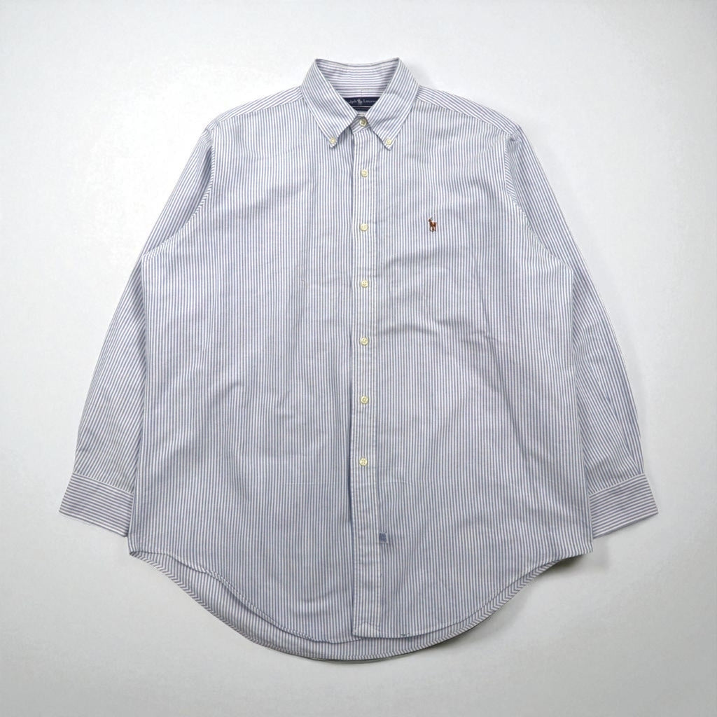 Ralph Lauren 90s Oxford Button-Down Shirt, XL, Blue with White Stripes and Small Pony Embroidery