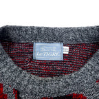 Made in USA 90s Le TIGRE all-over print acrylic knit sweater XXL grey red