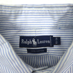Ralph Lauren 90s Oxford Button-Down Shirt, XL, Blue with White Stripes and Small Pony Embroidery