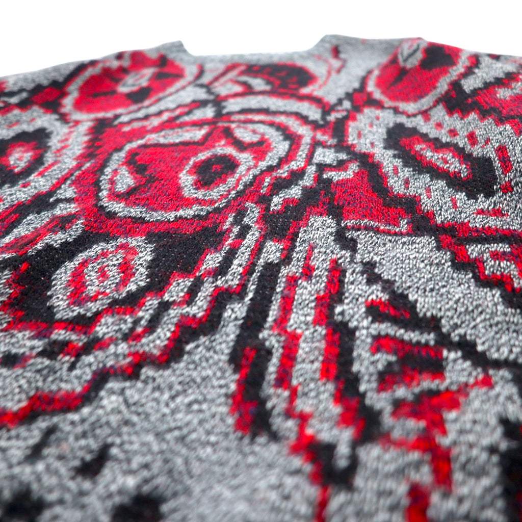 Made in USA 90s Le TIGRE all-over print acrylic knit sweater XXL grey red