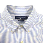 Ralph Lauren 90s Oxford Button-Down Shirt, XL, Blue with White Stripes and Small Pony Embroidery