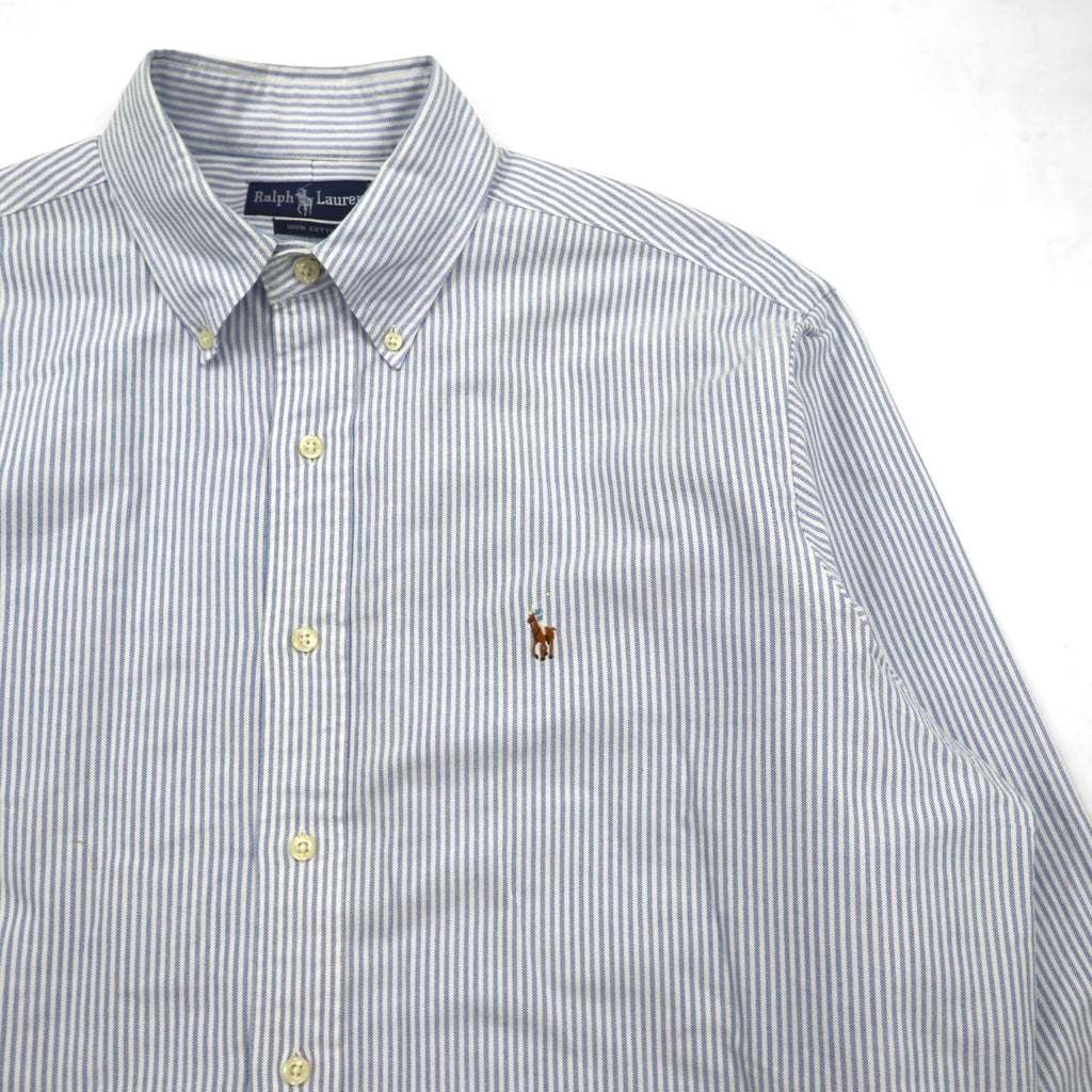 Ralph Lauren 90s Oxford Button-Down Shirt, XL, Blue with White Stripes and Small Pony Embroidery