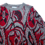 Made in USA 90s Le TIGRE all-over print acrylic knit sweater XXL grey red