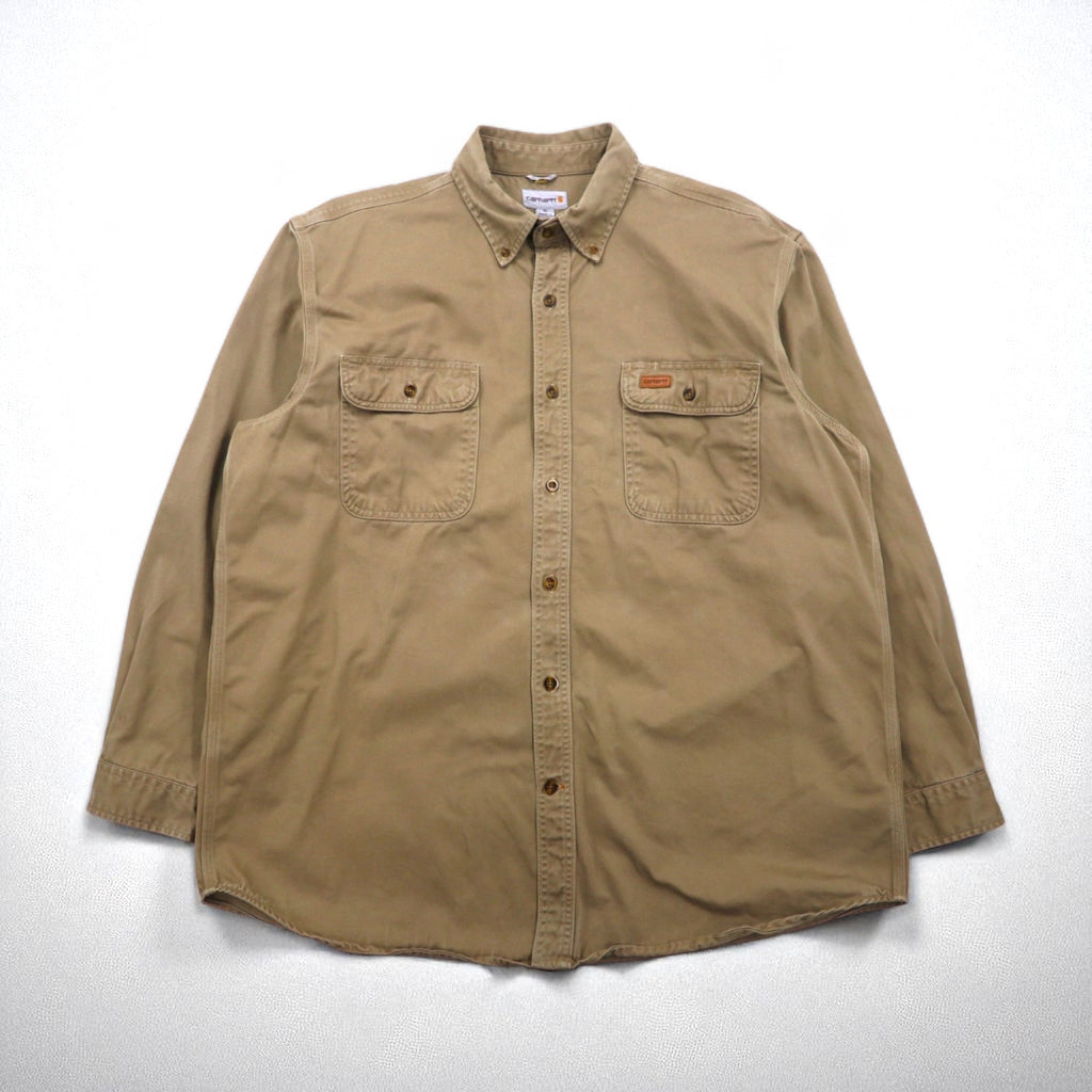 Carhartt OAKMAN S09 266 Button-Down Work Shirt, Size XL, Beige, Double Pocket