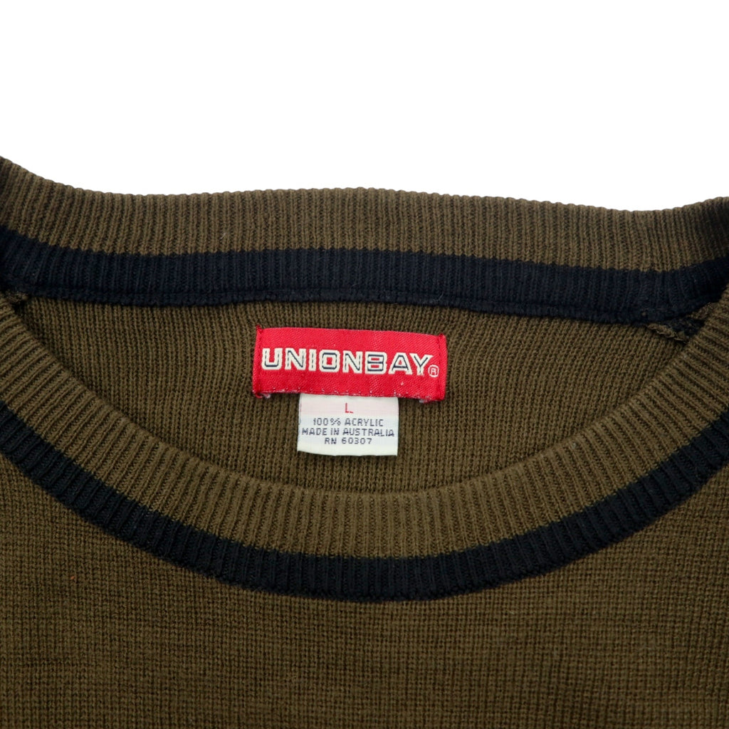 Made in Australia 90s UNIONBAY Acrylic Knit Sweater L Khaki One Point Logo Embroidery