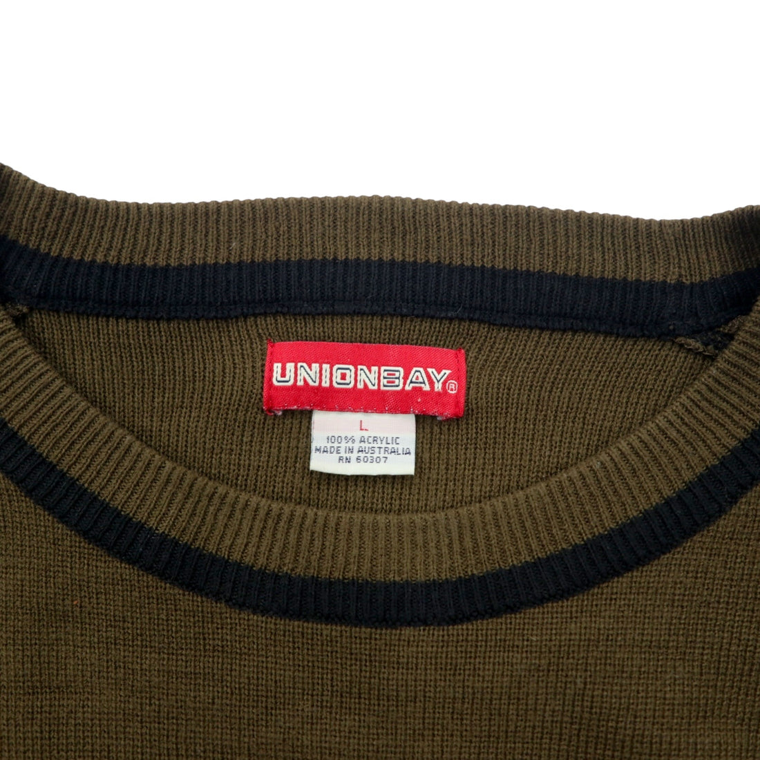 Made in Australia 90s UNIONBAY Acrylic Knit Sweater L Khaki One Point Logo Embroidery