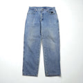 HARLEY DAVIDSON Relaxed Fit Tapered Denim Pants, Size L, Indigo, Zipper Fly, Leather Patch, Made in Mexico