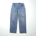 HARLEY DAVIDSON Relaxed Fit Tapered Denim Pants, Size L, Indigo, Zipper Fly, Leather Patch, Made in Mexico