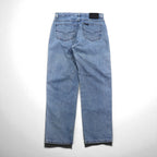 HARLEY DAVIDSON Relaxed Fit Tapered Denim Pants, Size L, Indigo, Zipper Fly, Leather Patch, Made in Mexico