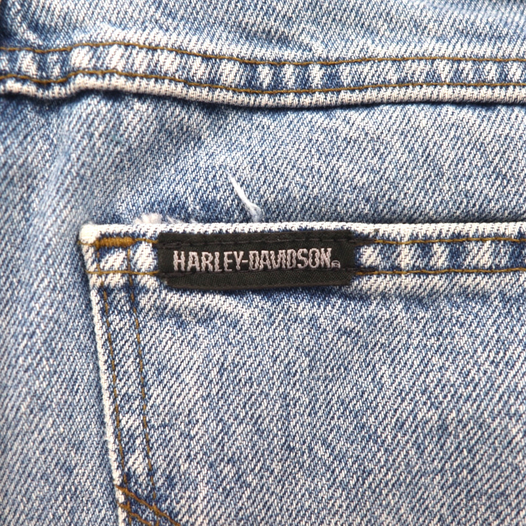 HARLEY DAVIDSON Relaxed Fit Tapered Denim Pants, Size L, Indigo, Zipper Fly, Leather Patch, Made in Mexico