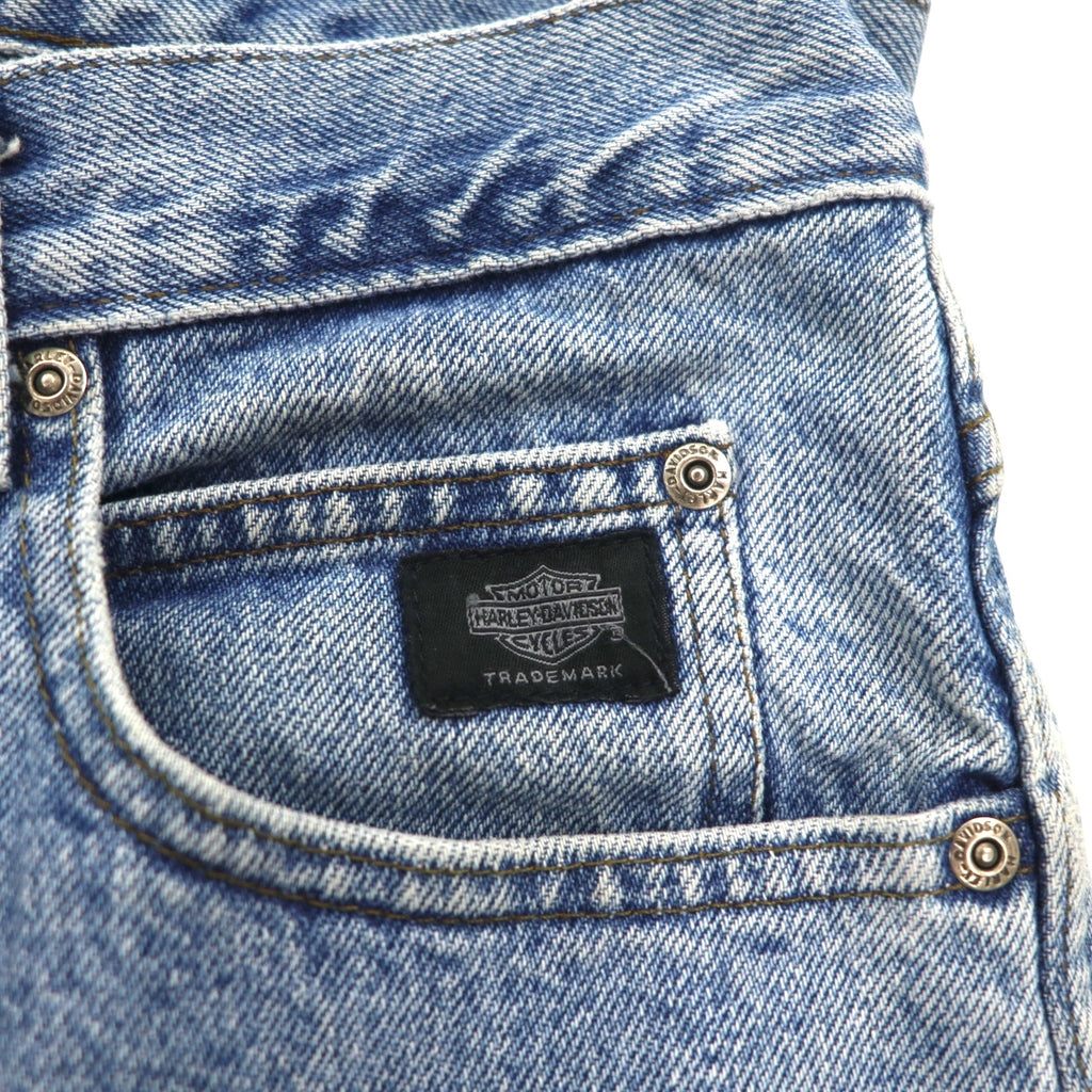 HARLEY DAVIDSON Relaxed Fit Tapered Denim Pants, Size L, Indigo, Zipper Fly, Leather Patch, Made in Mexico