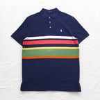 POLO RALPH LAUREN Striped Polo Shirt M Navy Cotton Pique Small Pony Embroidery