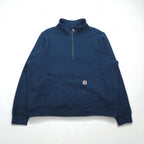 Carhartt Relaxed Fit Half-Zip Sweatshirt, Size 2XL, Blue, Kangaroo Pocket, Fleece Lining, 105657