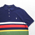 POLO RALPH LAUREN Striped Polo Shirt M Navy Cotton Pique Small Pony Embroidery