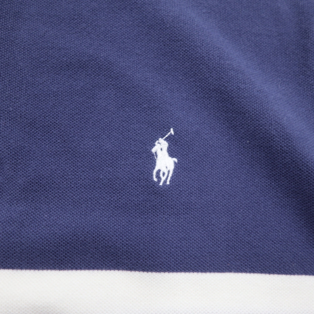 POLO RALPH LAUREN Striped Polo Shirt M Navy Cotton Pique Small Pony Embroidery
