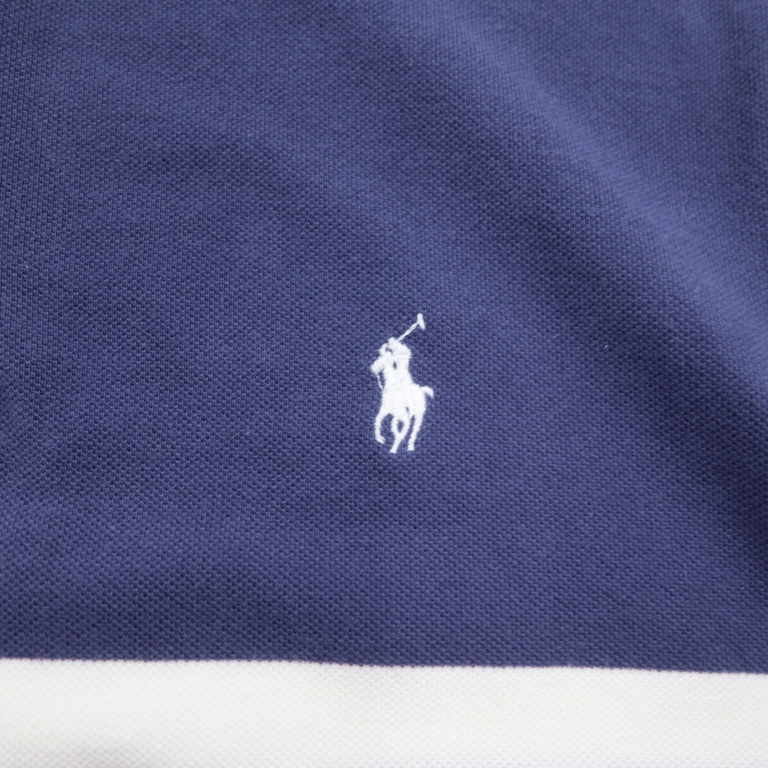 POLO RALPH LAUREN Striped Polo Shirt M Navy Cotton Pique Small Pony Embroidery