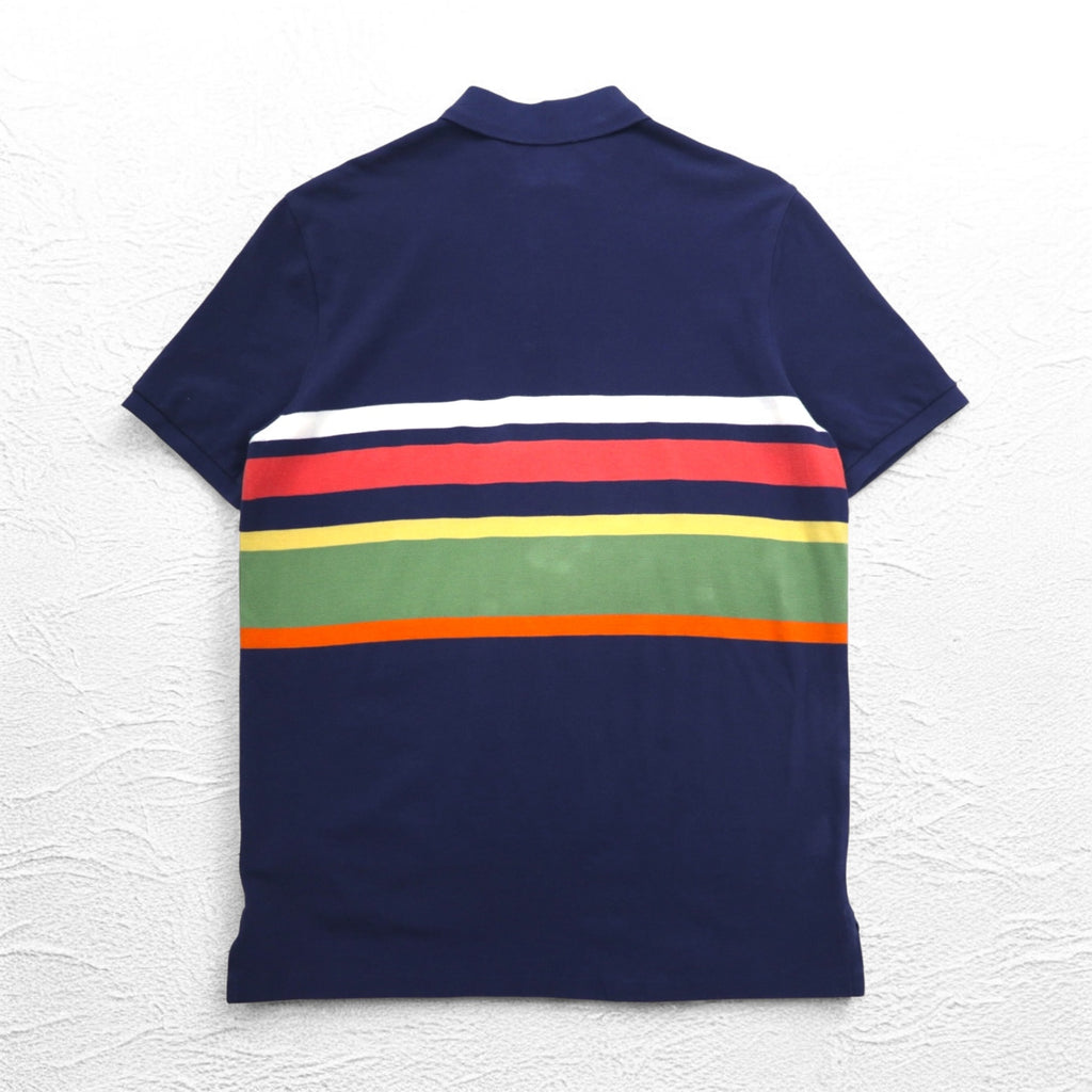 POLO RALPH LAUREN Striped Polo Shirt M Navy Cotton Pique Small Pony Embroidery