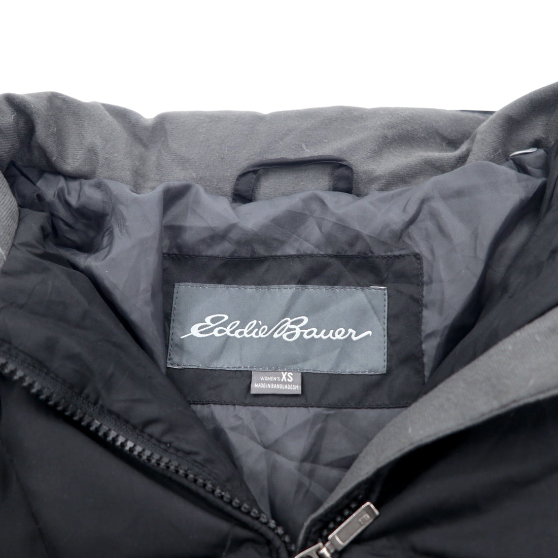 Eddie Bauer 650フィルパワー ダウンコート M ブラック EB650 フード着脱式 ダブルジップ ファー 0544
