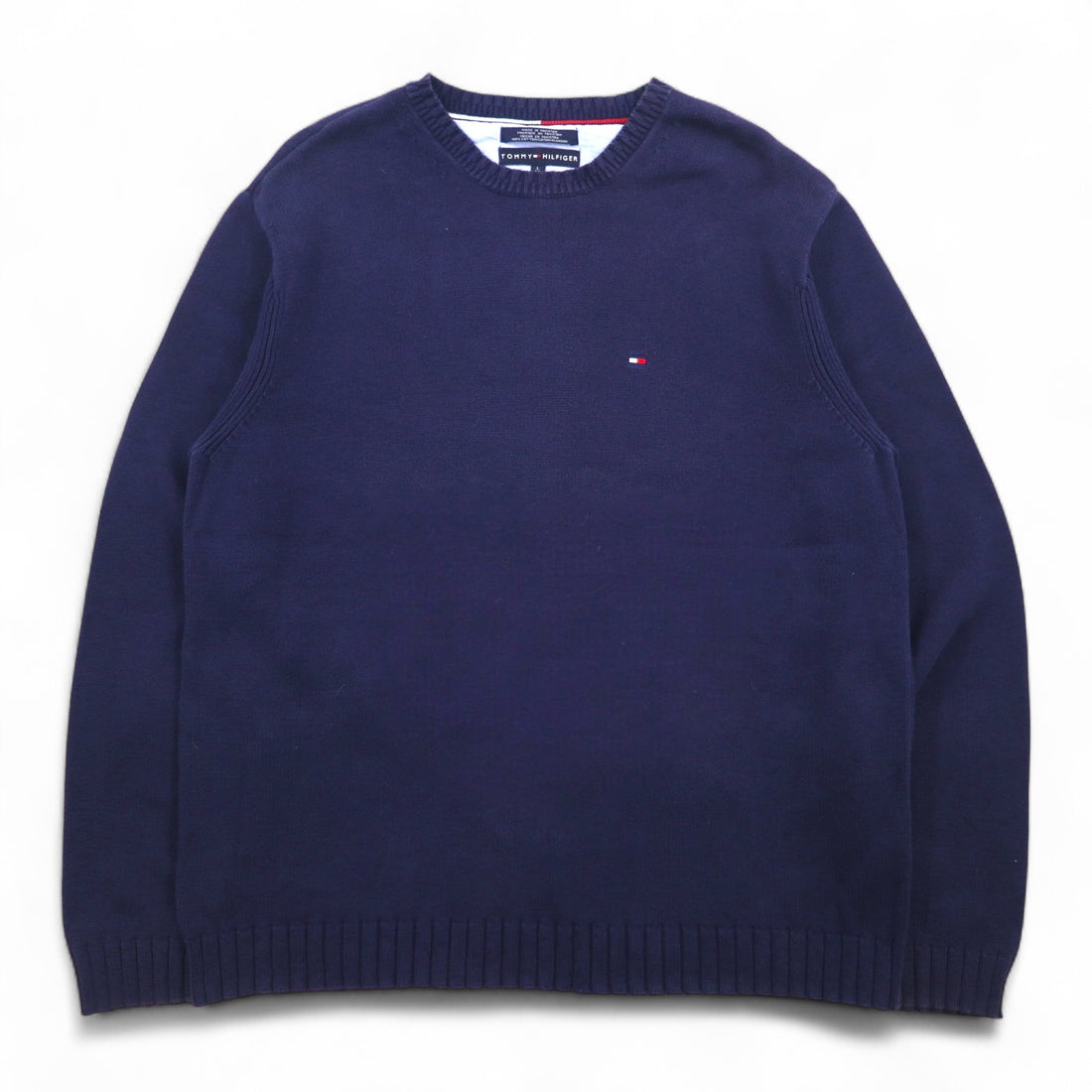 TOMMY HILFIGER 90s Cotton Knit Crew Sweater L Navy Cotton
