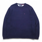 TOMMY HILFIGER 90s Cotton Knit Crew Sweater L Navy Cotton