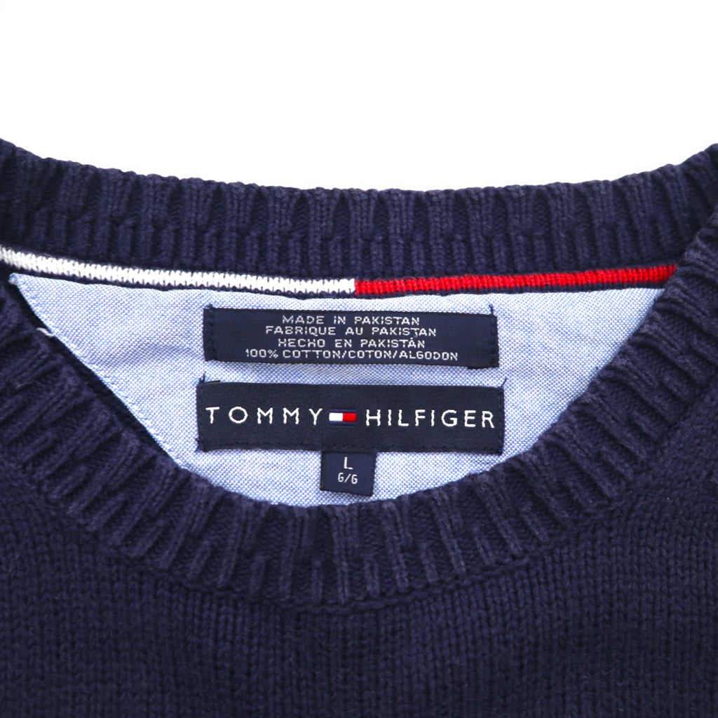 TOMMY HILFIGER 90s Cotton Knit Crew Sweater L Navy Cotton