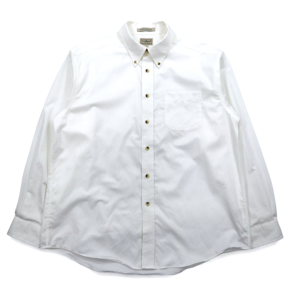 LLBean Oxford Button-Down Shirt, L, White, Cotton, Wrinkle Resistant, Made in Sri Lanka