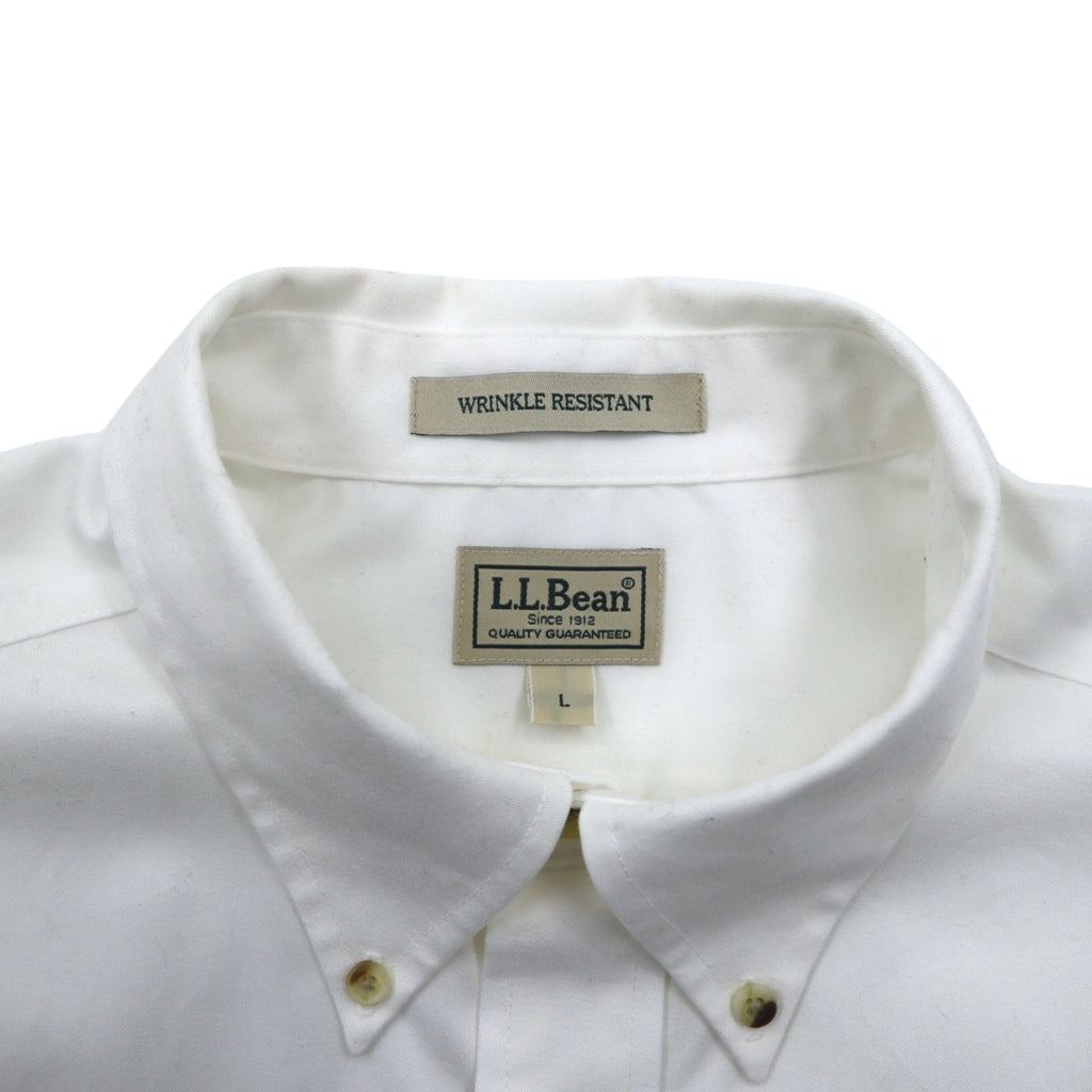 LLBean Oxford Button-Down Shirt, L, White, Cotton, Wrinkle Resistant, Made in Sri Lanka