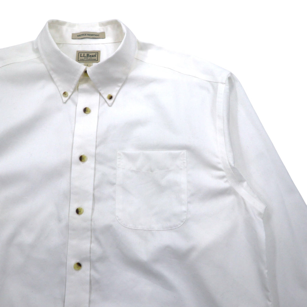 LLBean Oxford Button-Down Shirt, L, White, Cotton, Wrinkle Resistant, Made in Sri Lanka