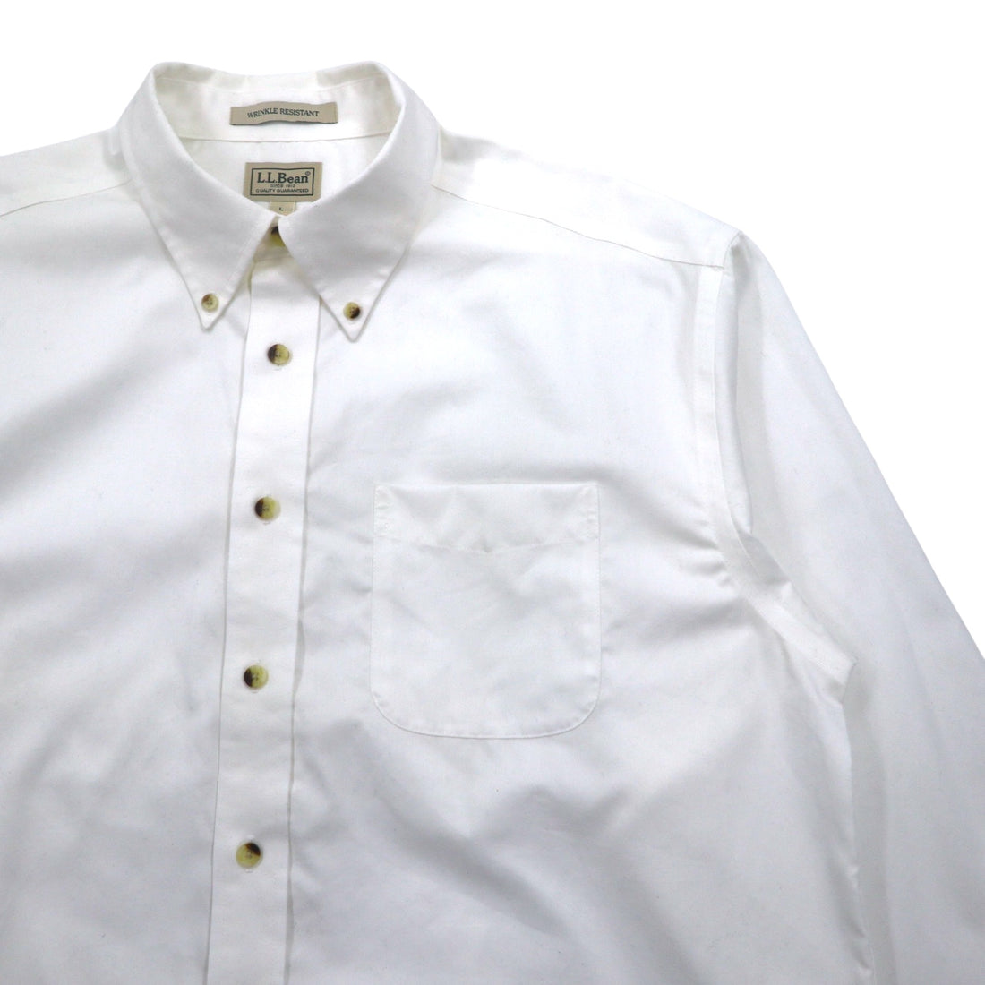 LLBean Oxford Button-Down Shirt, L, White, Cotton, Wrinkle Resistant, Made in Sri Lanka