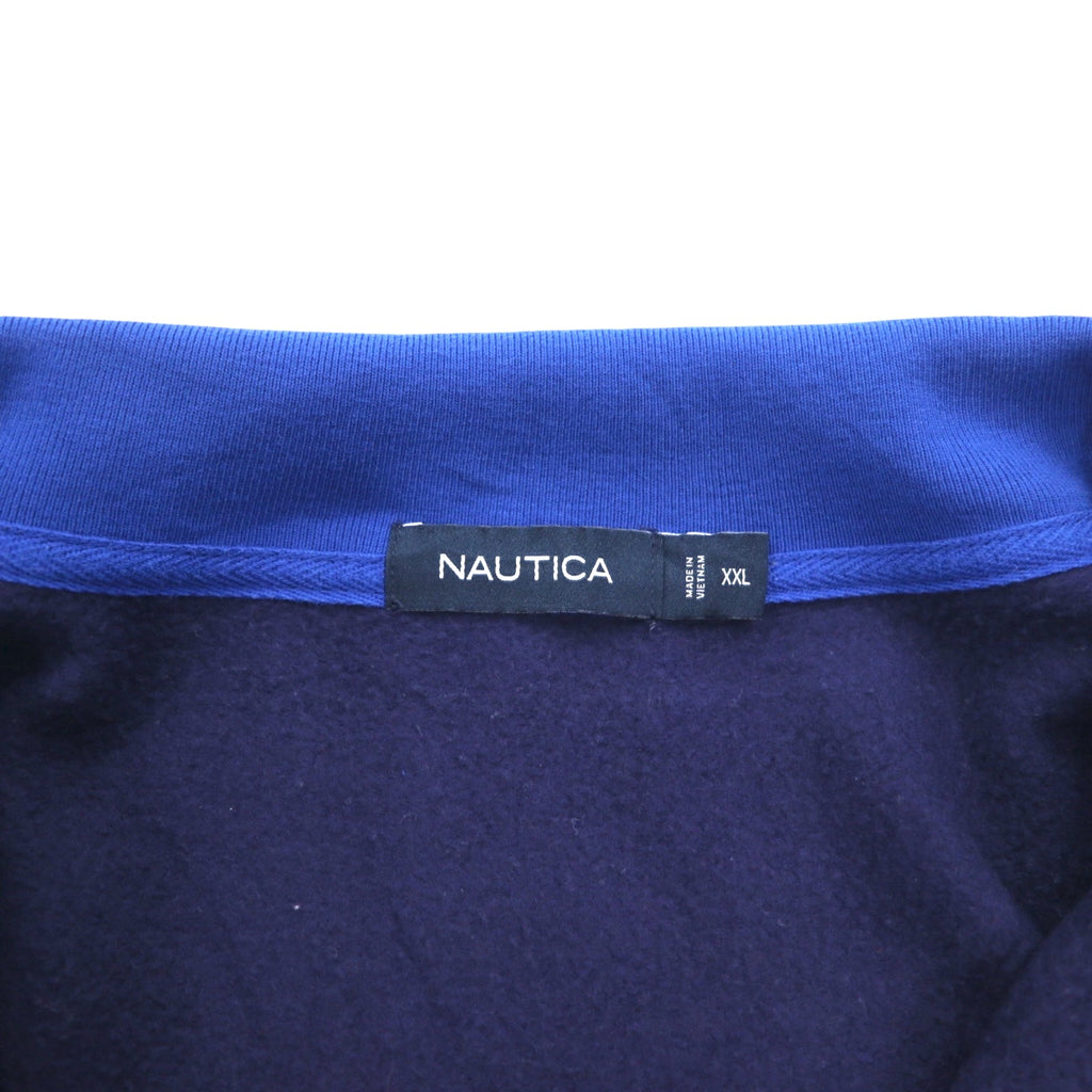 NAUTICA Half-Zip Sweatshirt XXL Navy Blue Two-Tone Fleece Lining One-Point Logo Embroidery