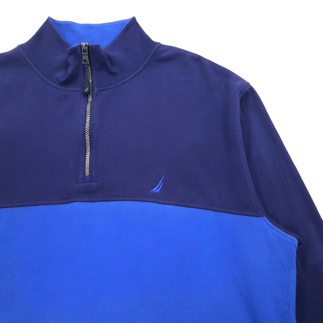 NAUTICA Half-Zip Sweatshirt XXL Navy Blue Two-Tone Fleece Lining One-Point Logo Embroidery
