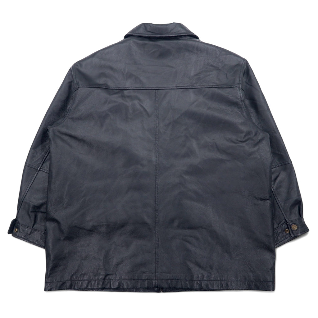 U.S.A. LEATHER 90年代 レザージャケット XL ブラック ライナー着脱式 entec US企業 刺繍 ジップアップ