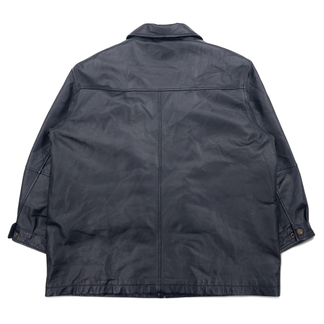 U.S.A. LEATHER 90年代 レザージャケット XL ブラック ライナー着脱式 entec US企業 刺繍 ジップアップ