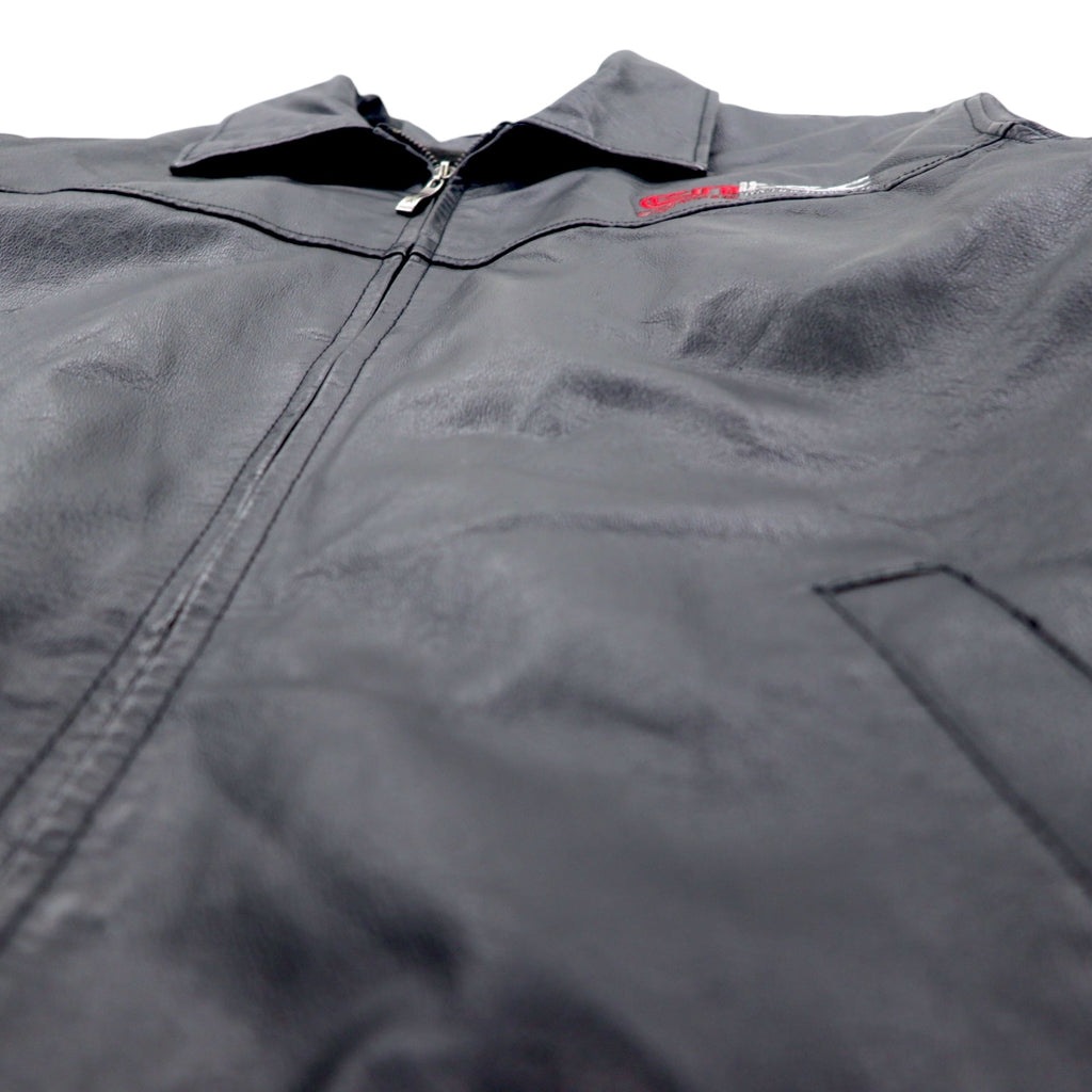 U.S.A. LEATHER 90年代 レザージャケット XL ブラック ライナー着脱式 entec US企業 刺繍 ジップアップ