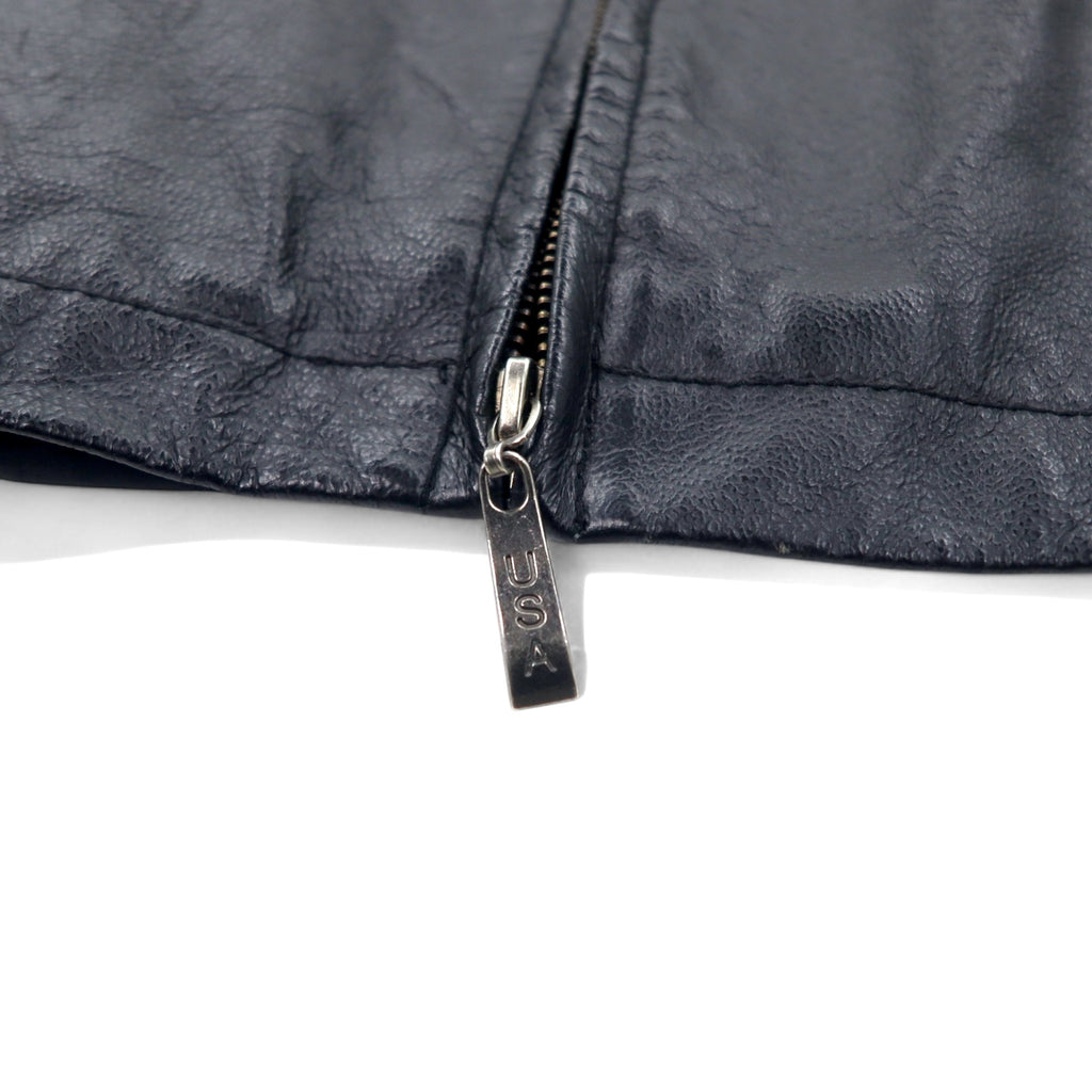 U.S.A. LEATHER 90年代 レザージャケット XL ブラック ライナー着脱式 entec US企業 刺繍 ジップアップ