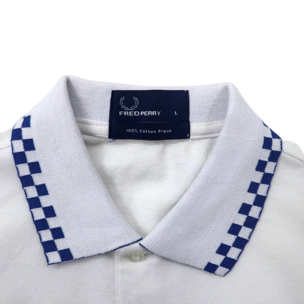 FRED PERRY Cotton Pique Polo Shirt L White Flag Check Cotton One Point Logo M4242