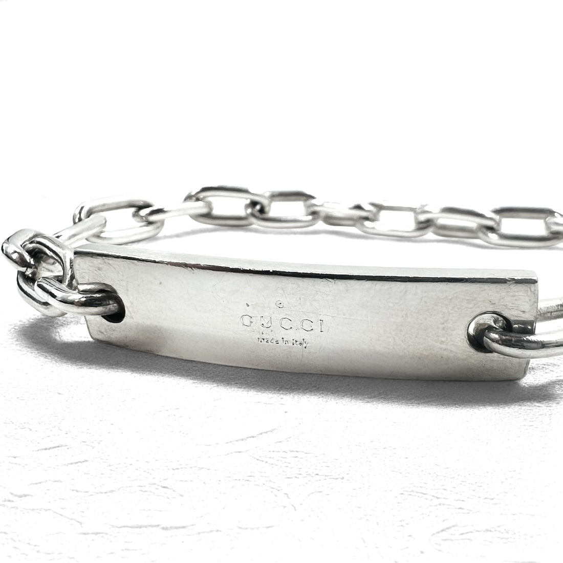 GUCCI Made in Italy Old Gucci Link Chain Bracelet Silver 925 Logo Plate ID